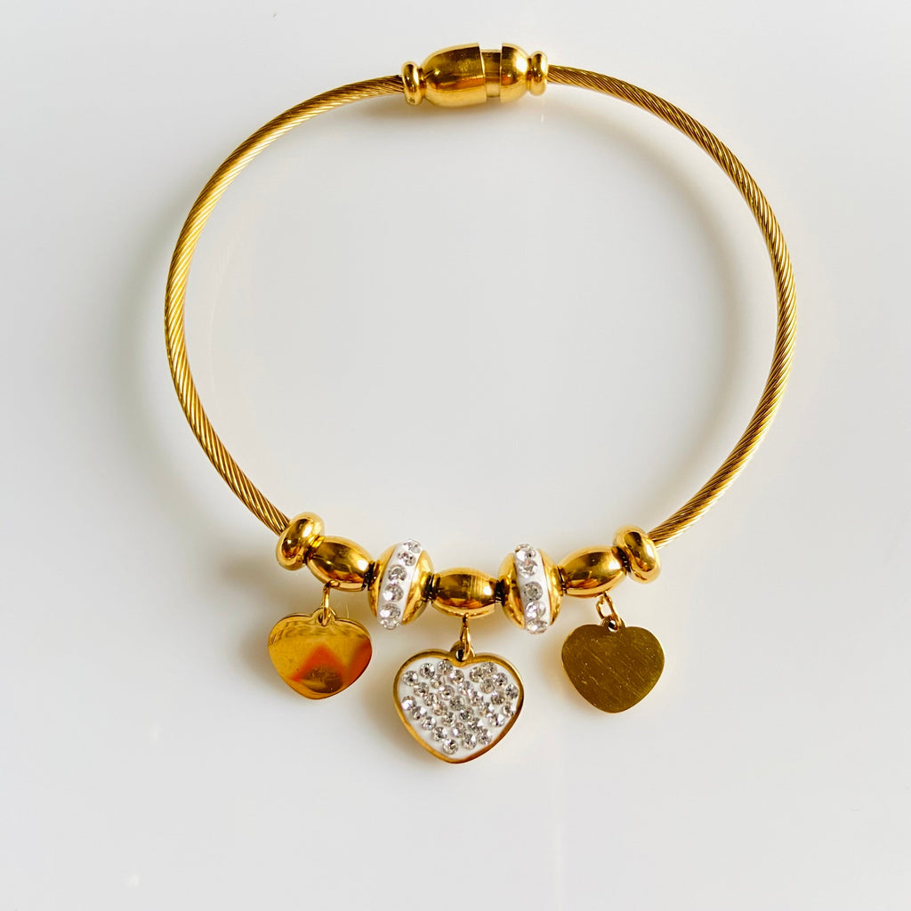 Studded Heart Charm Bracelet - For Women