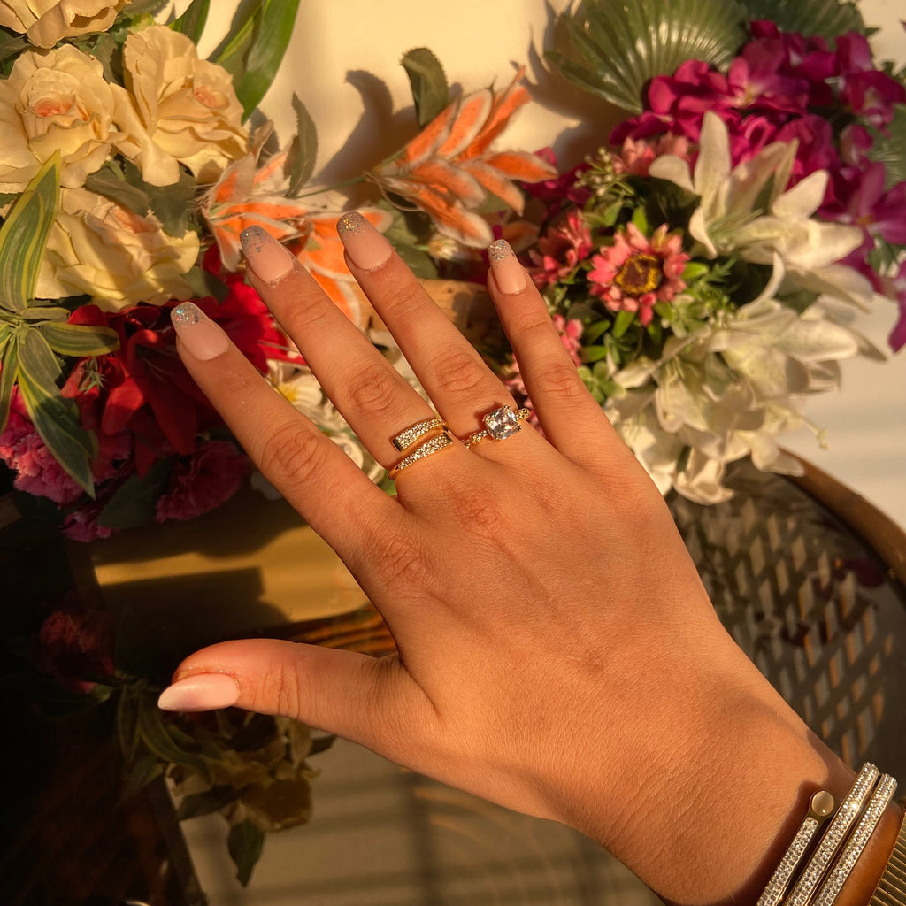Lily Solitaire Studded Rings [Pack of 2] - For Women
