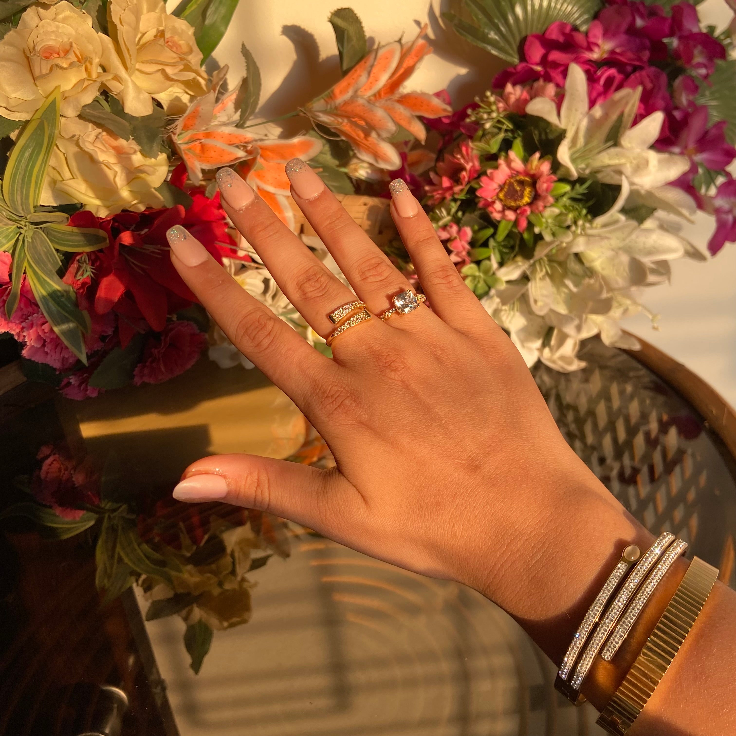 Lily Solitaire Studded Rings [Pack of 2] - For Women